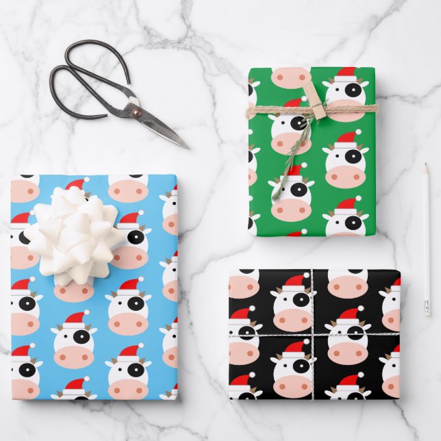 Funny Santa cow Christmas wrapping paper sheets (Front)