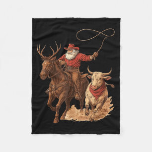 Funny Santa Cowboy Rodeo Reindeer Western Horse Ro Fleece Blanket