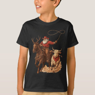 Funny Santa Cowboy Rodeo Reindeer Western Horse Ro T-Shirt