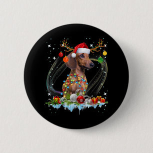 Funny Santa Dachshund Reindeer Light Christmas 6 Cm Round Badge