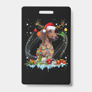 Funny Santa Dachshund Reindeer Light Christmas ID Badge