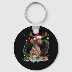Funny Santa Dachshund Reindeer Light Christmas Key Ring