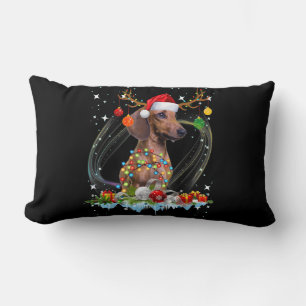 Funny Santa Dachshund Reindeer Light Christmas Lumbar Cushion