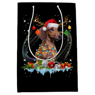 Funny Santa Dachshund Reindeer Light Christmas Medium Gift Bag