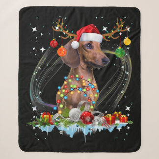 Funny Santa Dachshund Reindeer Light Christmas Sherpa Blanket