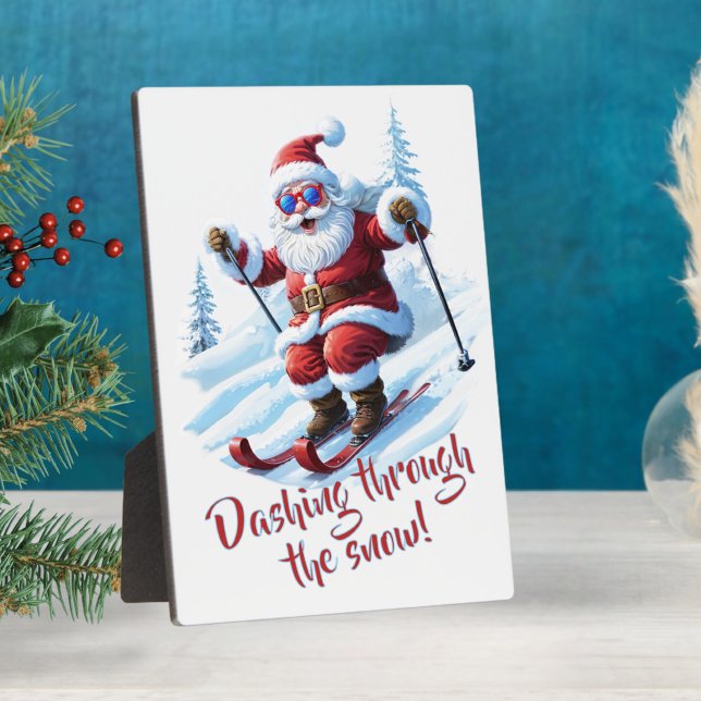 Funny Santa Dashing Through the Snow Christmas Plaque (Creator Uploaded)