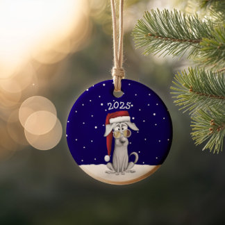Funny Santa Dog  Ceramic Tree Decoration