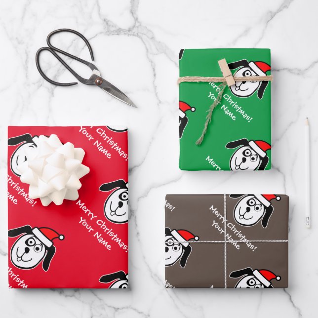Funny Santa dog Christmas wrapping paper sheets (Front)