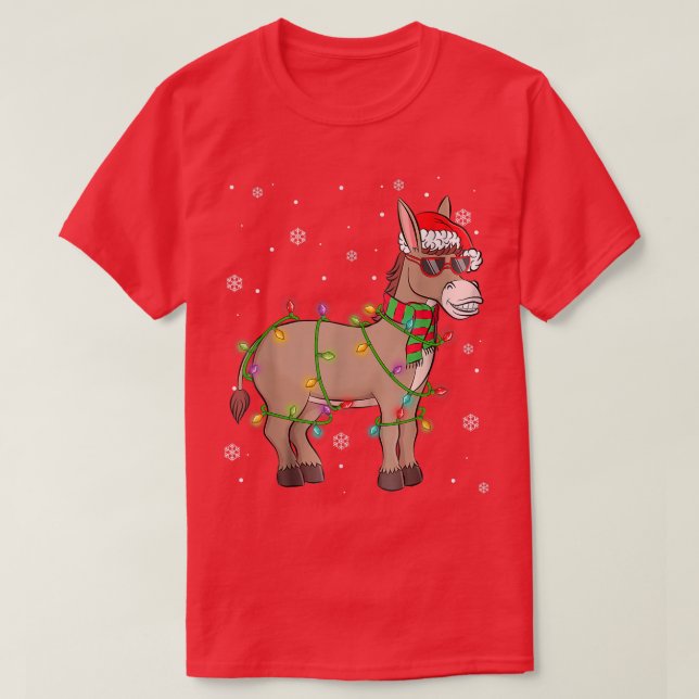 Funny Santa Donkey Christmas Lights Donkey Xmas Ho T-Shirt (Design Front)
