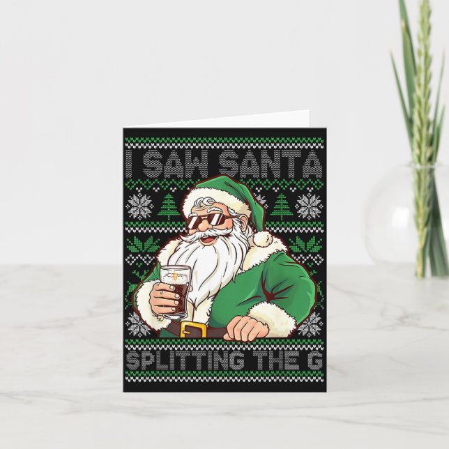 Funny Santa Drinking Beer Splitting G Christmas Ad Card (Front)