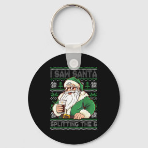 Funny Santa Drinking Beer Splitting G Christmas Ad Key Ring