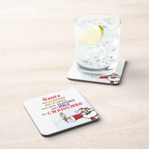 Funny Santa Drinking Wine Funny Saying Coaster