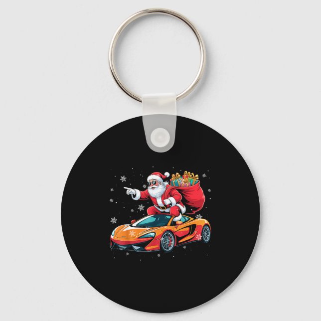 Funny Santa Driving Srt Car Xmas Pajama Christmas  Key Ring (Front)