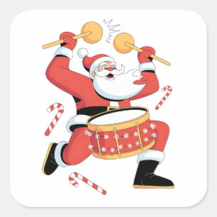 Funny Santa Drummer Ugly Christmas Xmas Drumming  Square Sticker