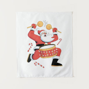 Funny Santa Drummer Ugly Christmas Xmas Drumming Tapestry