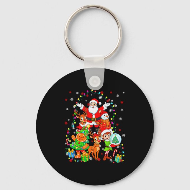 Funny Santa Elf Snowman Reindeer Gingerbread Chris Key Ring (Front)