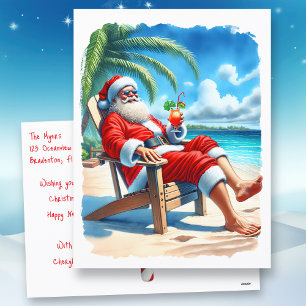 Funny Santa Enjoying a Cocktail on the Beach Holiday Postcard