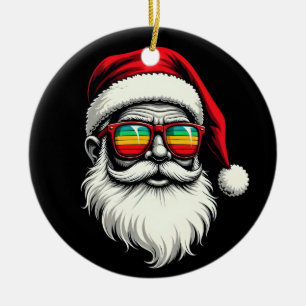 Funny Santa Face Retro Sunglasses Christmas  Ceramic Tree Decoration
