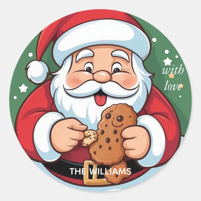 Funny Santa Festive Cookie Holiday  Classic Round Sticker (Front)
