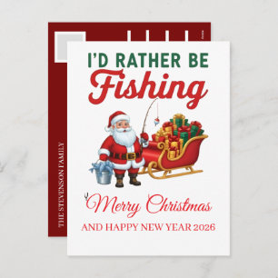 Funny Santa Fishing Christmas 2025 Elegant Script Holiday Postcard