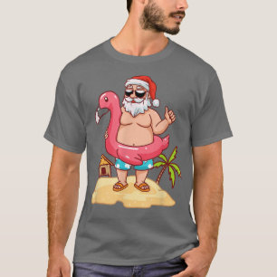 Funny Santa Flamingo Summer Vacay Christmas In Jul T-Shirt