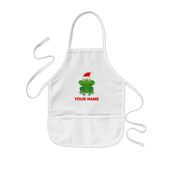 Funny Santa frog cartoon Christmas apron for kids (Front)