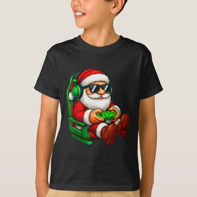 Funny Santa Gaming Gamer Pajamas Pjs Christmas Xma T-Shirt (Front)
