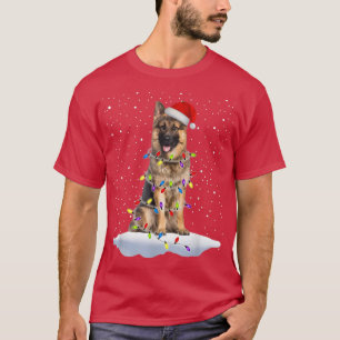 Funny Santa German Shepherd Christmas Lights Tree T-Shirt
