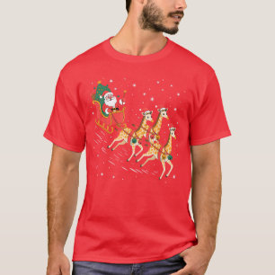 Funny Santa Giraffe Sleigh Flying Christmas Night T-Shirt