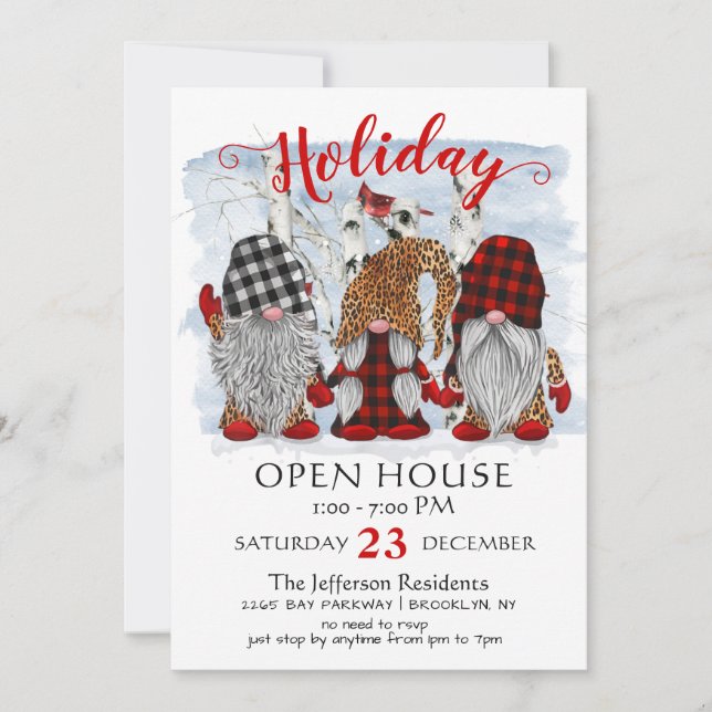 Funny Santa Gnomes Christmas Holiday Open House Invitation (Front)