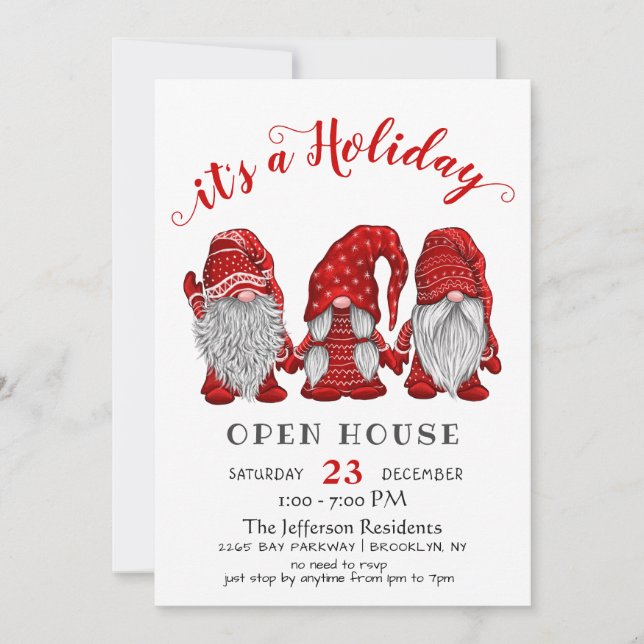 Funny Santa Gnomes Christmas Holiday Open House Invitation (Front)