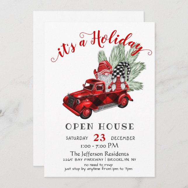 Funny Santa Gnomes Christmas Holiday Open House Invitation (Front/Back)