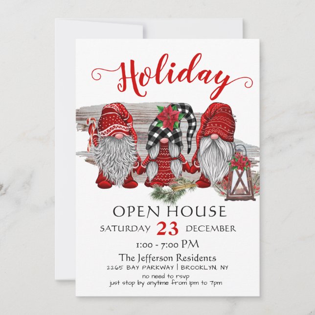 Funny Santa Gnomes Christmas Holiday Open House Invitation (Front)