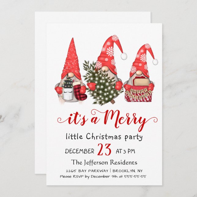 Funny Santa Gnomes Merry Christmas Little Party Invitation (Front/Back)