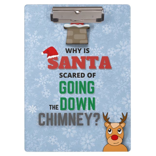 Funny Santa Going Down Chimney Joke Kids Clipboard (Front)