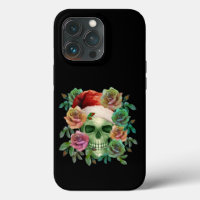 FUNNY SANTA GREEN SKULL AND CHRISTMAS FLORAL 