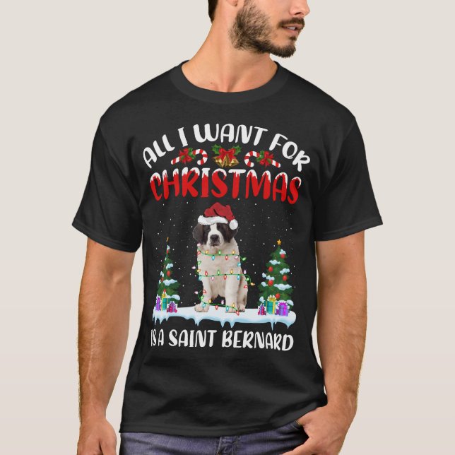 Funny Santa Hat All I Want For Christmas Is A Sain T-Shirt (Front)