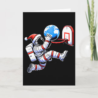 Funny Santa Hat Astronaut Dunking Earth Basketball Card