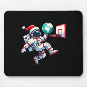 Funny Santa Hat Astronaut Dunking Earth Basketball Mouse Pad