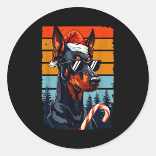 Funny Santa Hat Christmas Dobie Doberman Nscher  Classic Round Sticker