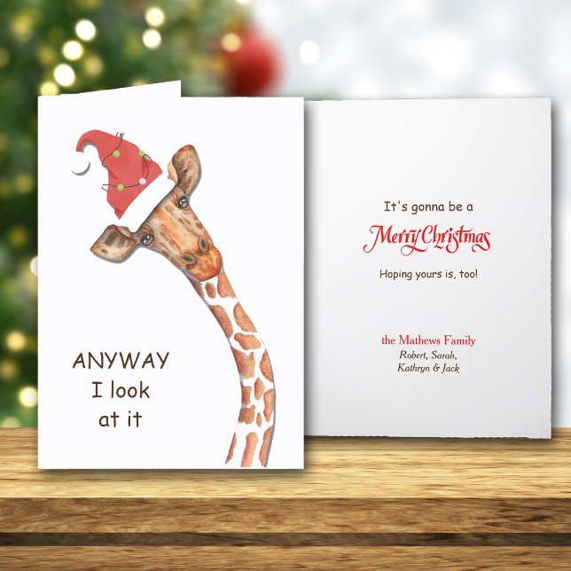 Funny Santa Hat Giraffe Holiday Card (Creator Uploaded)