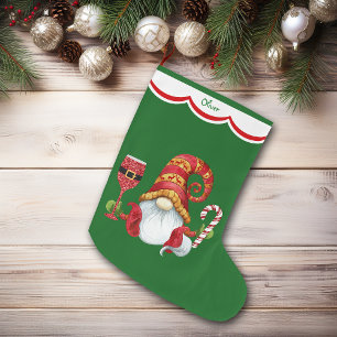 Funny Santa Hat Gnome Large Christmas Stocking