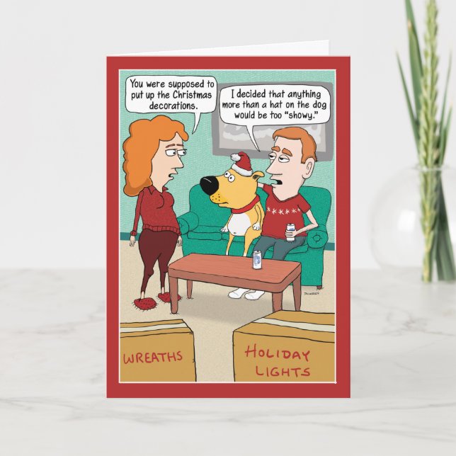 Funny Santa Hat On Dog Christmas Card (Front)