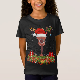 Funny Santa Hat Raindeer Ukulele Guitar Christmas T-Shirt