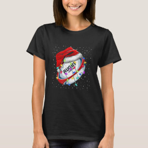 Funny Santa Hat Rugby Christmas Lights Rugby Lover T-Shirt