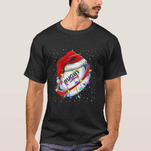 Funny Santa Hat Rugby Christmas Lights Rugby Lover T-Shirt