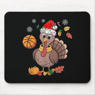 Funny Santa Hat Turkey Basketball Merry Thanksmas Mouse Pad