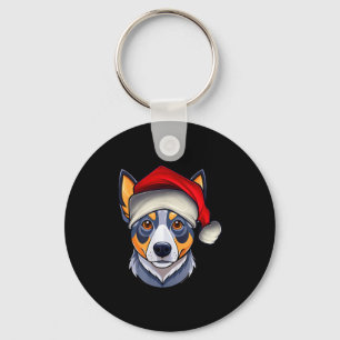 Funny Santa Hat Xmas Pajamas Blue Heeler Dog Chris Key Ring