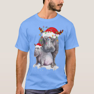 Funny Santa Hippo Christmas Lights Lover Christmas T-Shirt