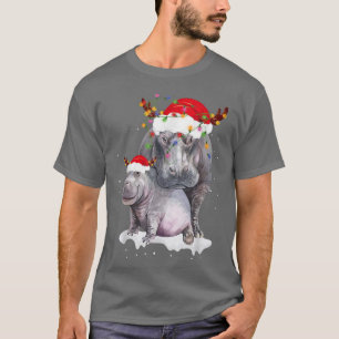 Funny Santa Hippo Christmas Lights Lover Christmas T-Shirt